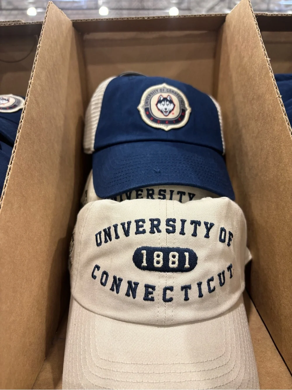 2-pair UCONN Embroidered Baseball Cap HAT- Navy & CREAM NEW WITH TAGS